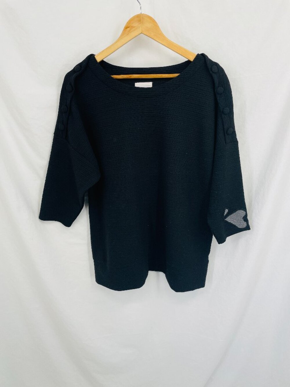 New York Laundry Black 3/4 Sleeve Crewneck Sweater with Button Detail